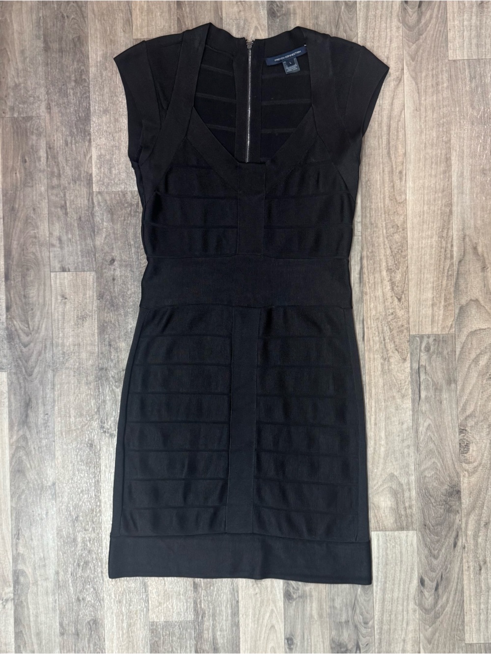 French Connection Black Bandage Bodycon Midi Dress L Career Capsule Wardrobe